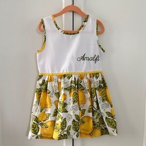 Amalfi Kids Dress with Lemon and Leaf Print - White and Yellow